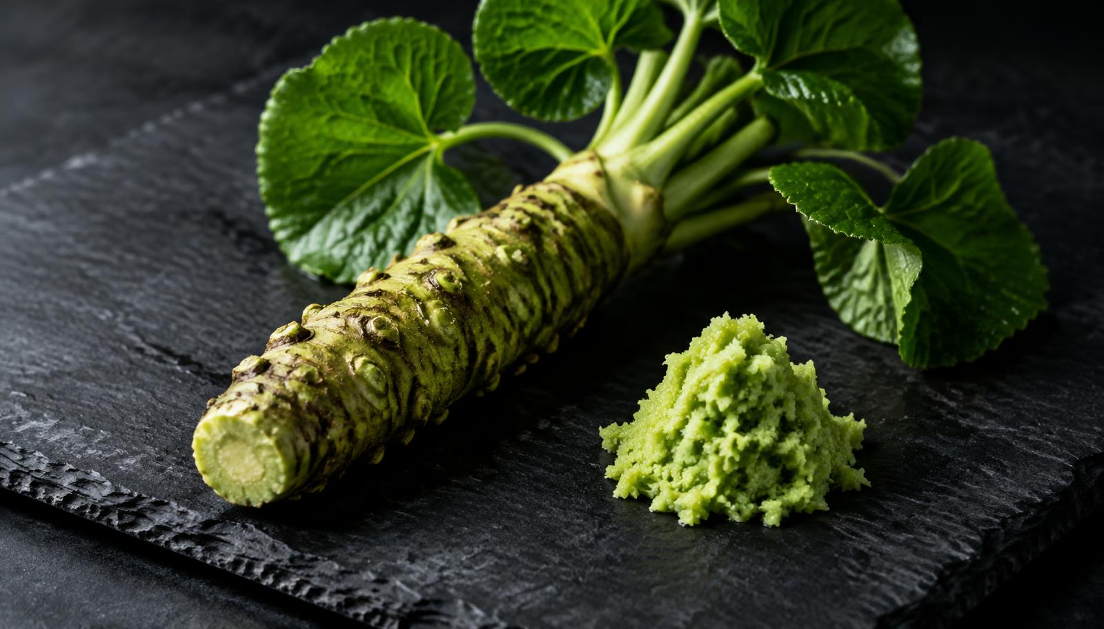 Fresh wasabi rhizome with grated paste